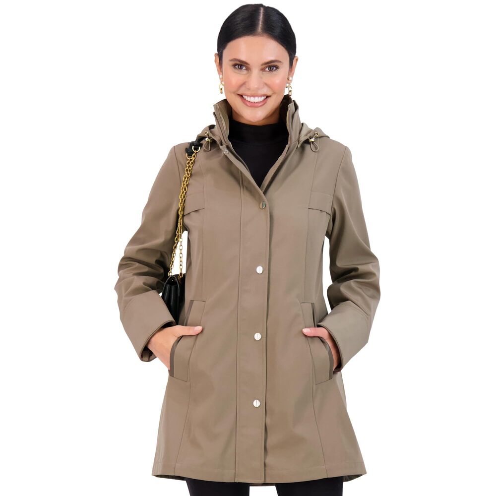 Jones New York Women's Rain Jacket, Hooded Waterproof, Desert/Stone, Size S